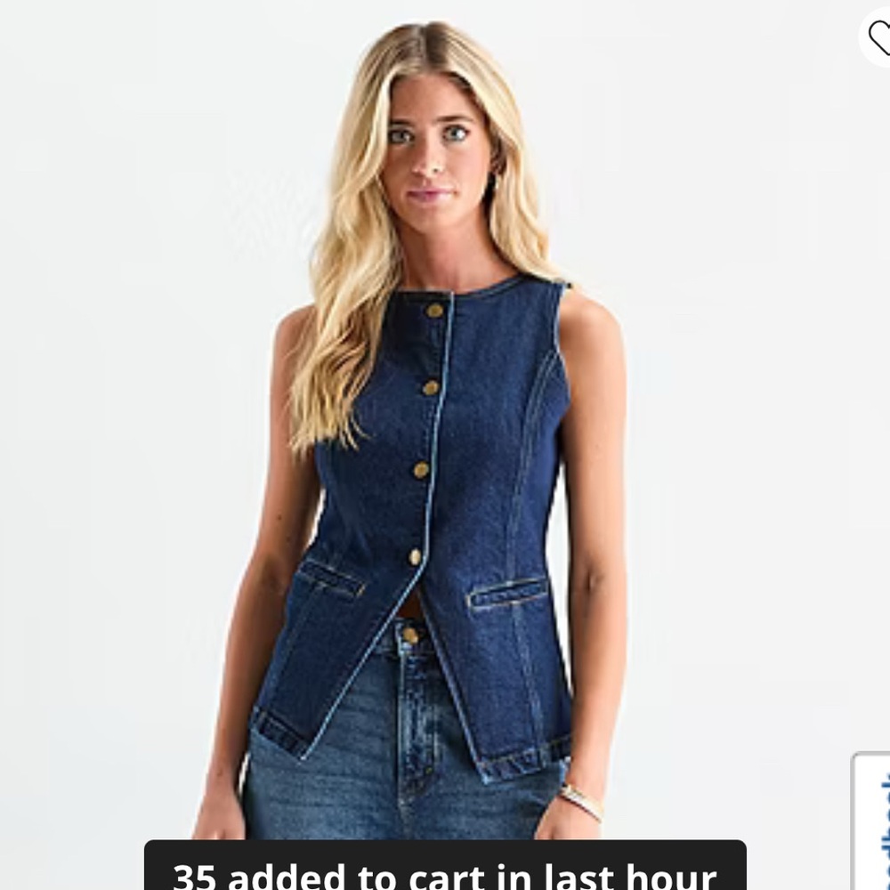 Denim Sleeveless Vest with Gold Buttons